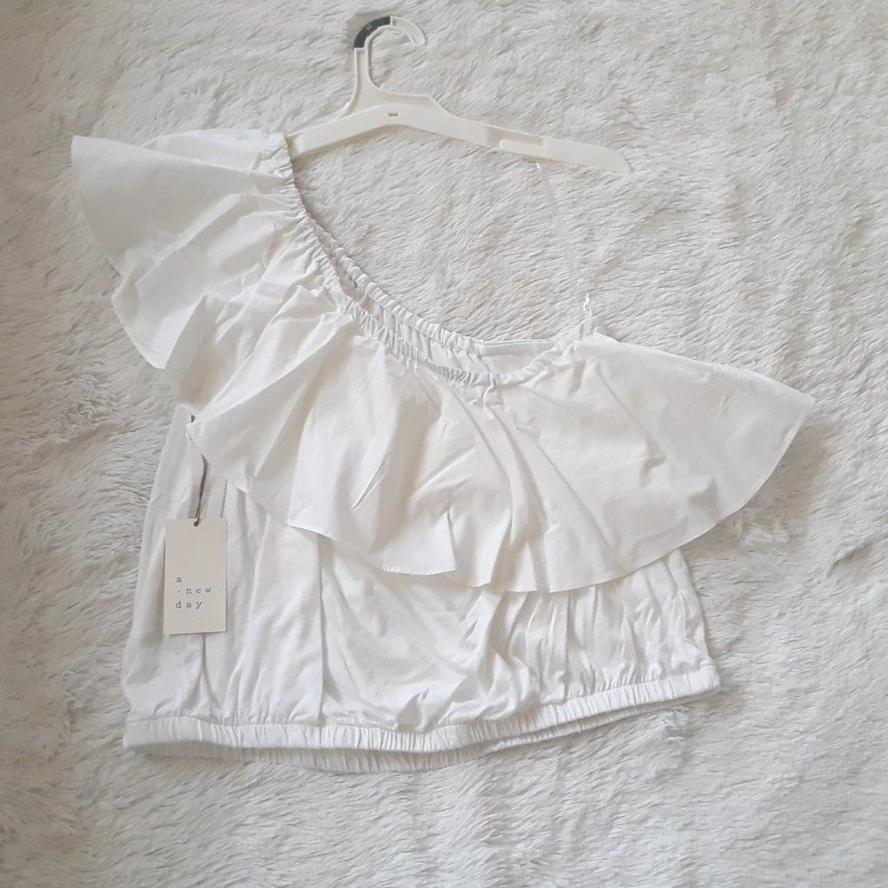 Women's One Shoulder Ruffle Top ~ A New Day (Size M) WHITE ~ NEW!!! - Picture 3 of 7